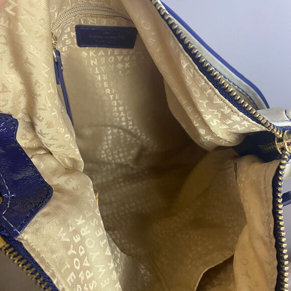 Kate Spade Crossbody Bag Striped White Blue Nautical Fabric Leather Adjustable - Picture 7 of 7